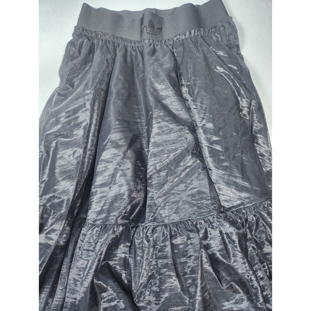Adidas Originals Women Black M Tiered Midi Skirt 3-Stripe Trefoil Large